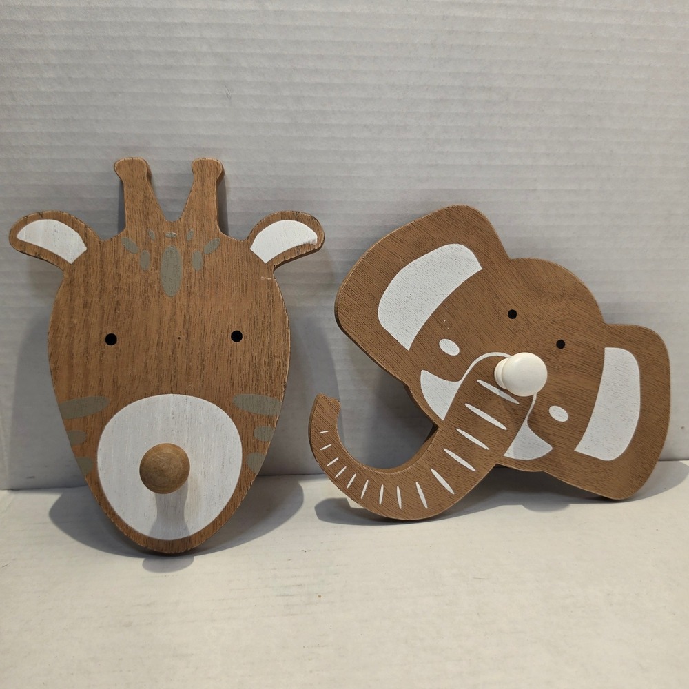 Hobby Lobby Safari Animal Wood Wall Hooks Giraffe Elephant Nursery Decor 537614